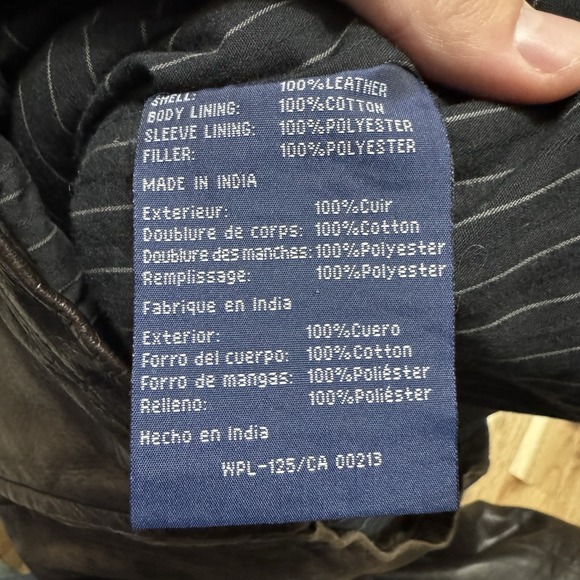 Vintage Chaps Leather Jacket Mens‎ L Brown Full Zip Lined Bomber Faded Casual - Picture 6 of 6